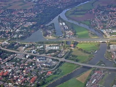 Wasserstraßenkreuz Minden von oben