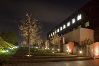 Treppenanlage vor Jahrhunderthaus bei Nacht