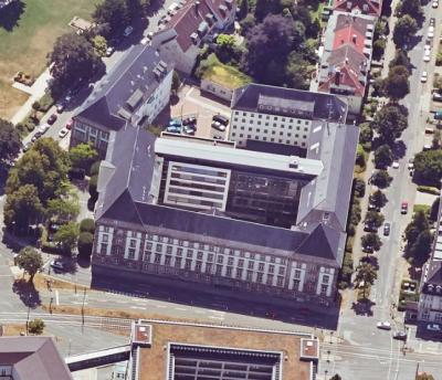 Schrägluftbild von Norden, Neubau Polizeipräsidium Essen