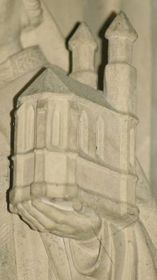 Kirchenmodell auf dem Arm des Hl. Lambertus