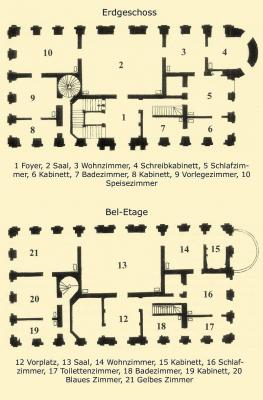 Grundriss des Neuen Palais, Zustand um 1855