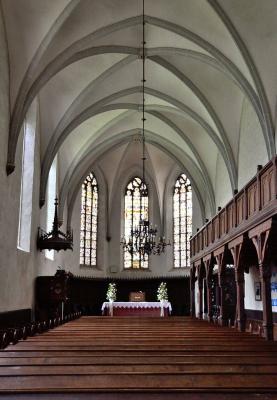 Inneres der evangelisch-reformierten Klosterkirche Falkenhagen, Blickrichtung Osten