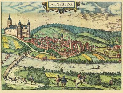 Stadtansicht Arnsberg aus Civitates Orbis Terrarum. Band IV (1588) von Braun & Hogenberg