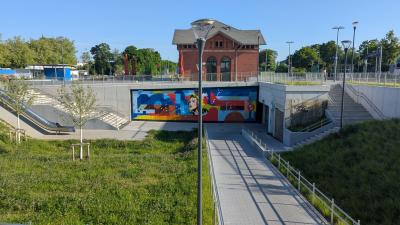 BürgerBahnhof, ehemalige Gleisanlage und Unterführung