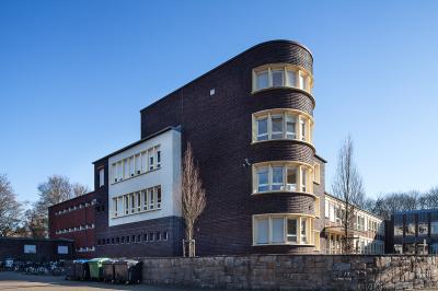 Datteln, Comenius-Gymnasium, halbrunder Anbau mit Seitenansicht