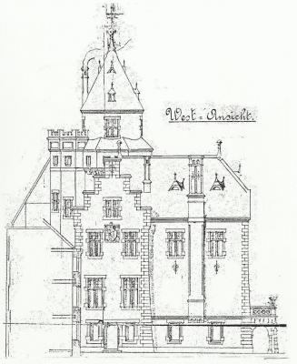 historischer Plan, Ansicht von Westen