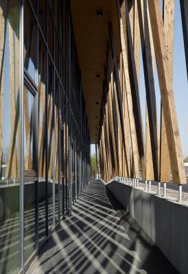 Überdachter Zwischenraum, Schatten der Holzstützen