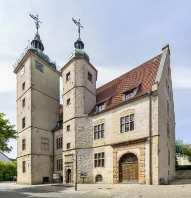 Hohe Schule Steinfurt, Ansicht mit Eck- und Treppenturm