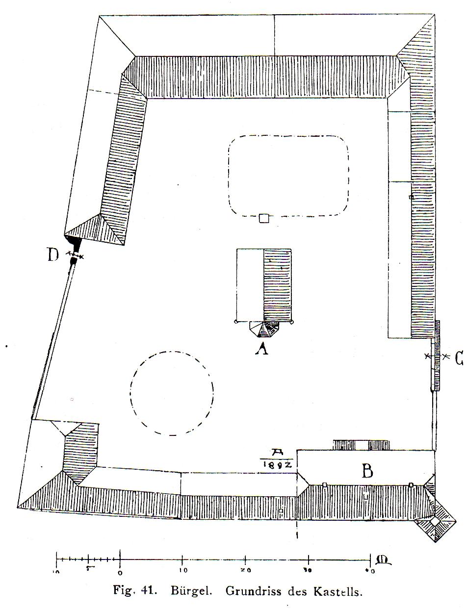 Haus Bürgel, Plan 1894 mit der zentralen Maternus-Kapelle
