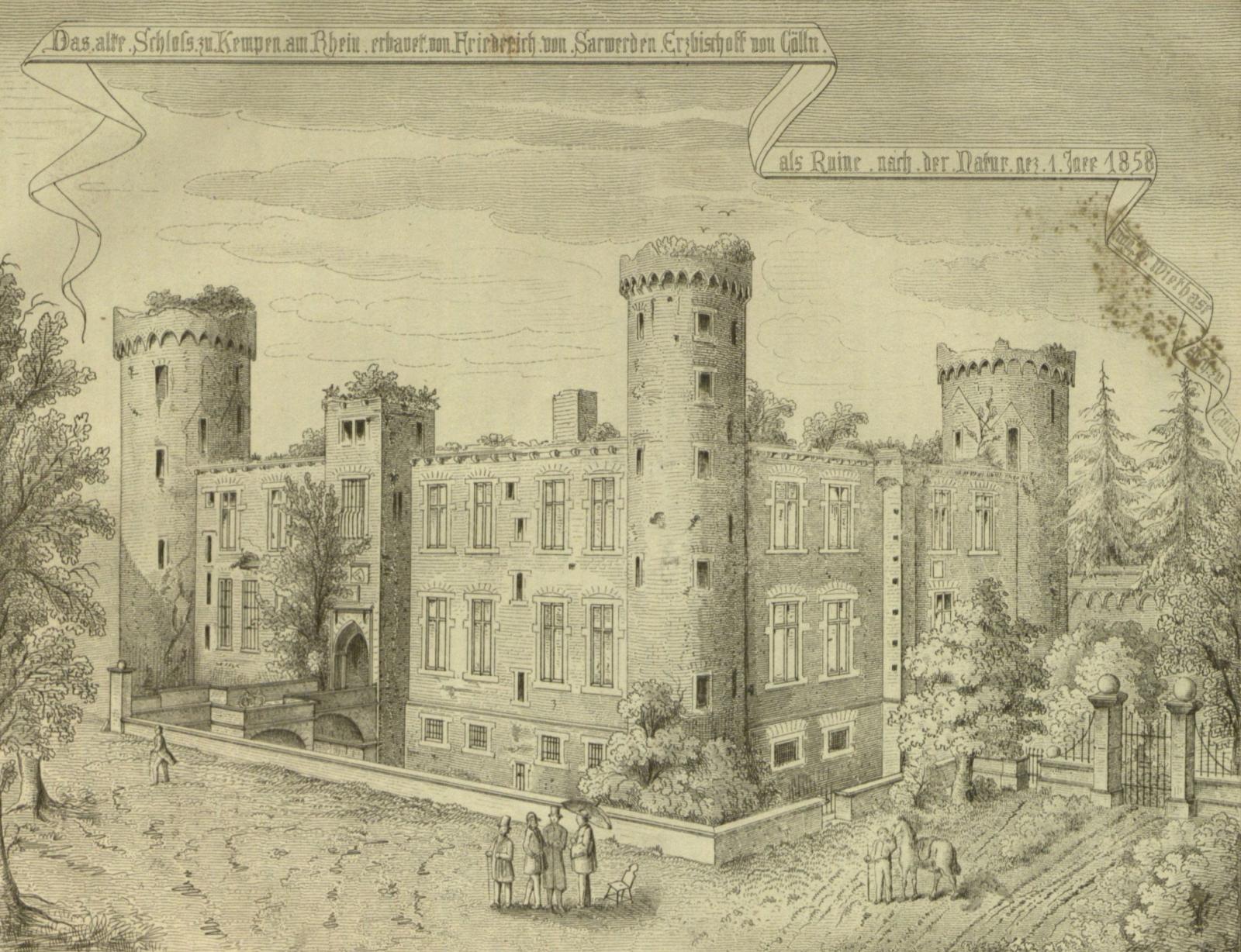  Zeichnung der Burg Kempen als Ruine, 1858