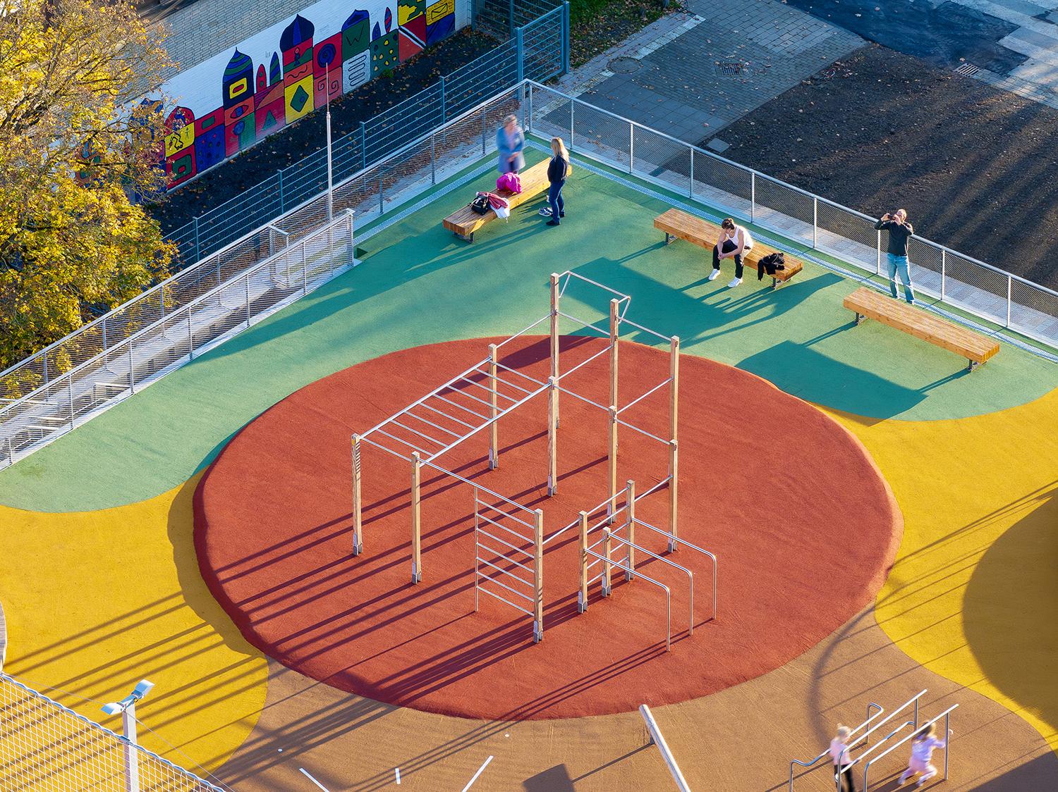 Sport- und Kulturhalle Alfter, Schrägluftbild Dachlandschaft