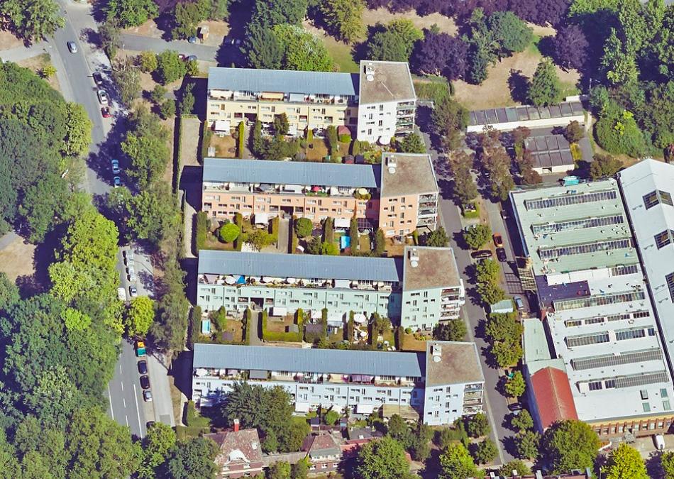 Schrägluftbild von Süden, Siedlung Immermannstraße 