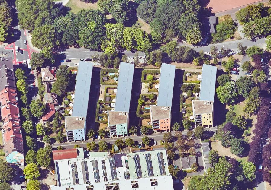 Schrägluftbild von Osten, Siedlung Immermannstraße 
