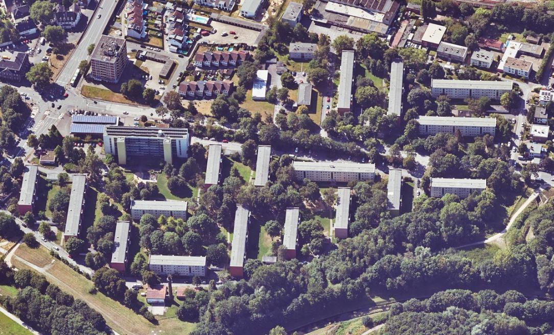 Schrägluftbild von Norden, Praebausiedlung Dortmund