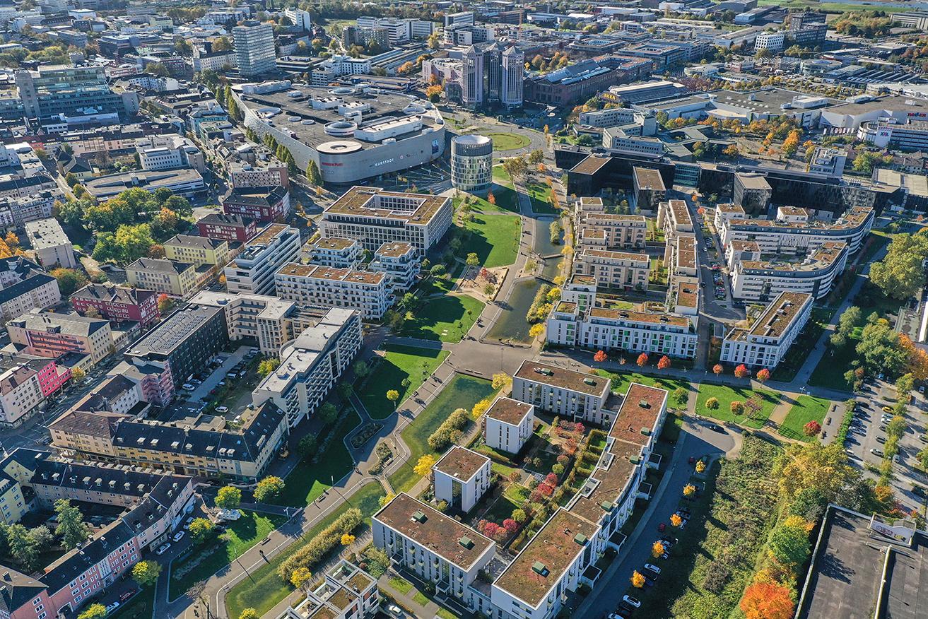 Universitätspark / Grüne Mitte Essen, Schrägluftbild aus Blickrichtung Nordosten