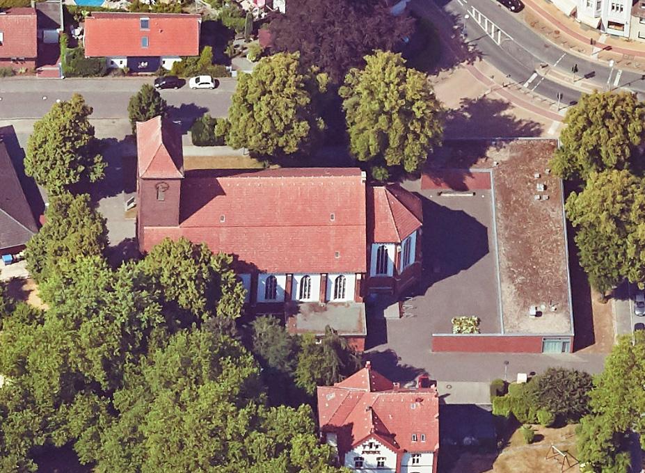 Schrägluftbild von Süden, Pfarrzentrum St. Josef Herten