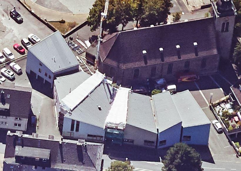 Schrägluftbild von Norden, Gemeindezentrum der Johanniskirchengemeinde Witten