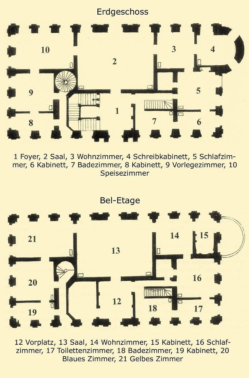Grundriss des Neuen Palais, Zustand um 1855