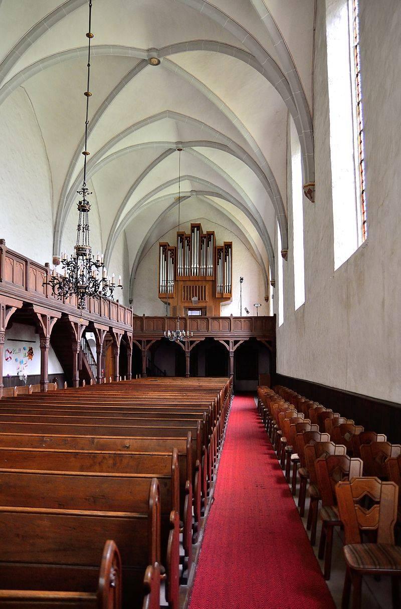 Inneres der evangelisch-reformierten Klosterkirche Falkenhagen, Blickrichtung Westen