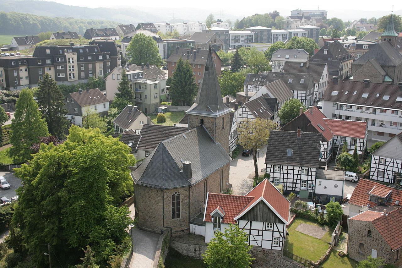Luftbild Historischer Ortskern Hattingen-Blankenstein mit Blick auf die evangelische Kirche