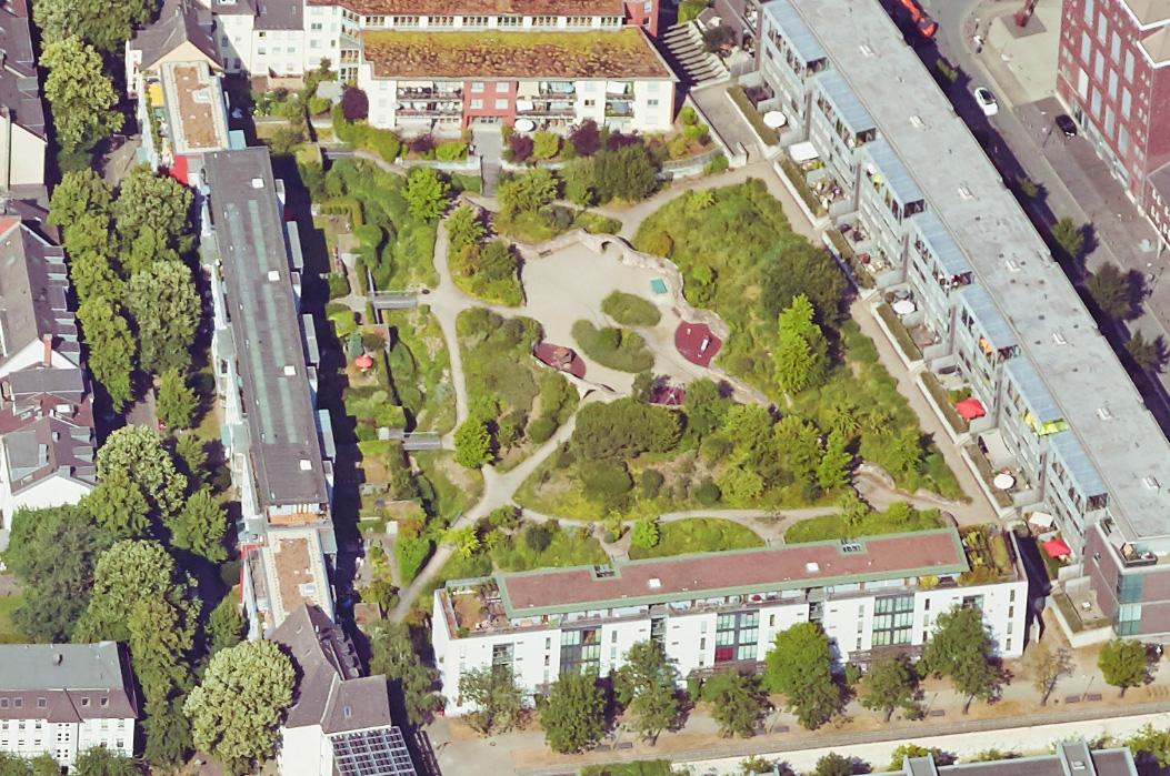 Schrägluftbild von Osten, Grachtenwohnungen Duisburg