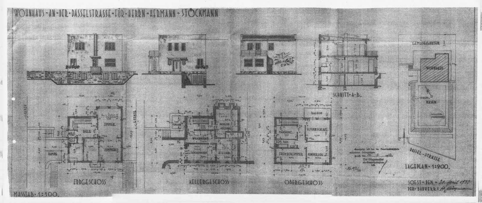 Soest, Dasselwall 37, Zeichnung aus dem Bauantrag von 1933