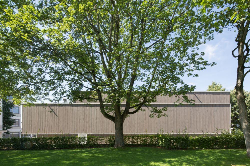 Fassade mit filigraner Lärchenholzverkleidung